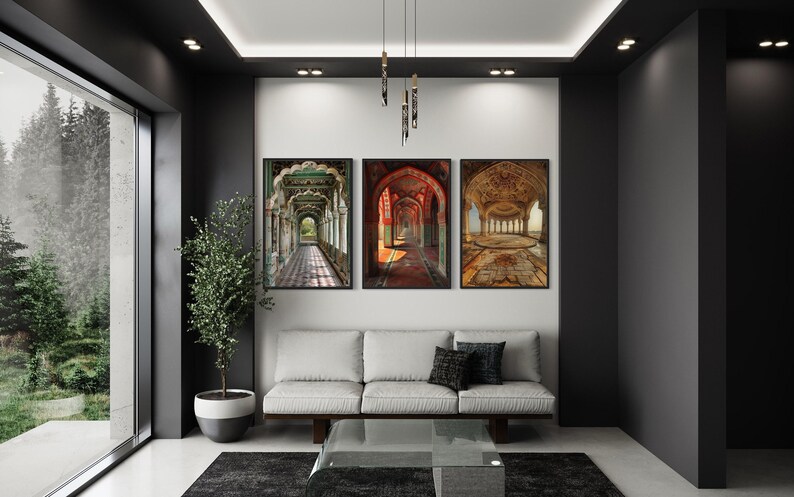 Set of Three Indian Wall Art, Colorful Indian Mughal Architecture ...