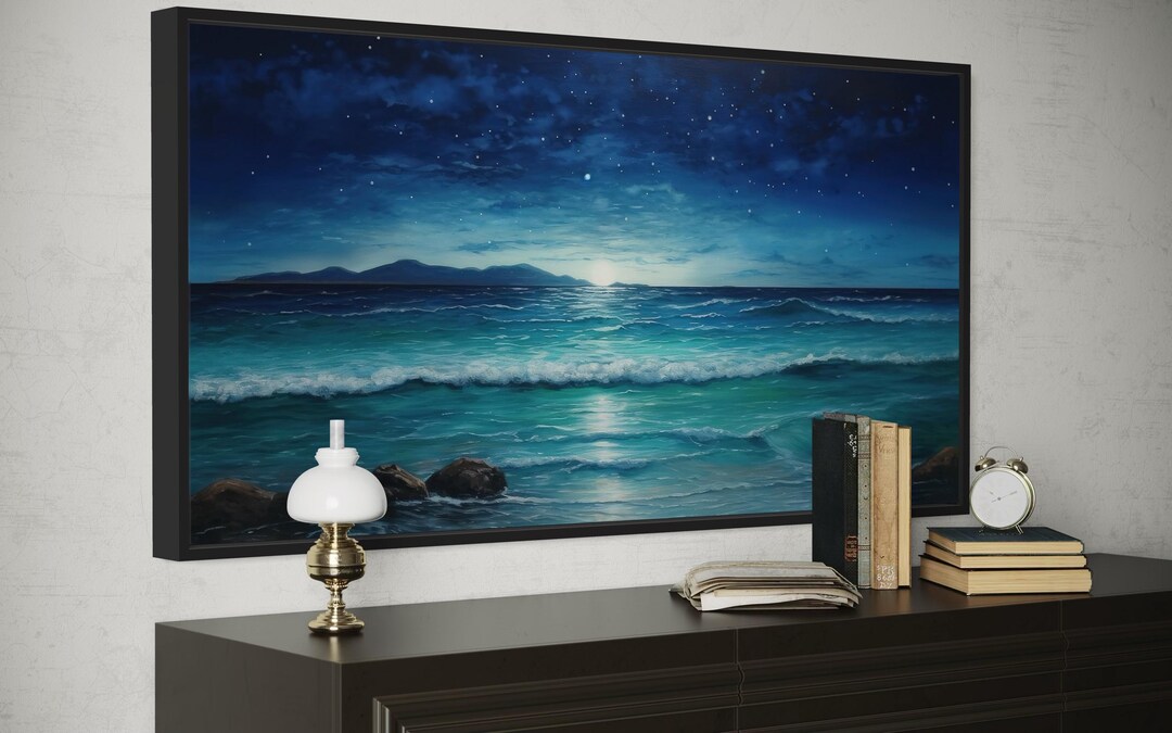 Starry Night Over Ocean Beach Wall Art Extra Large Painting Canvas ...