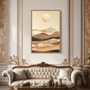 Boho Desert Wall Art, Vertical Mid Century Modern Neutral Desert Painting Canvas PRINT, Southwestern Wall Art Framed Ready To Hang