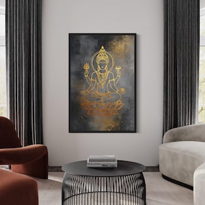 Minimalist Lord Vishnu Wall Art, Indian Deity, Hindu God Decor Gold Silver Abstract Painting Canvas PRINT,  Framed Or Unframed Ready To Hang
