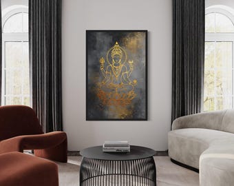 Minimalist Lord Vishnu Wall Art, Indian Deity, Hindu God Decor Gold Silver Abstract Painting Canvas PRINT,  Framed Or Unframed Ready To Hang