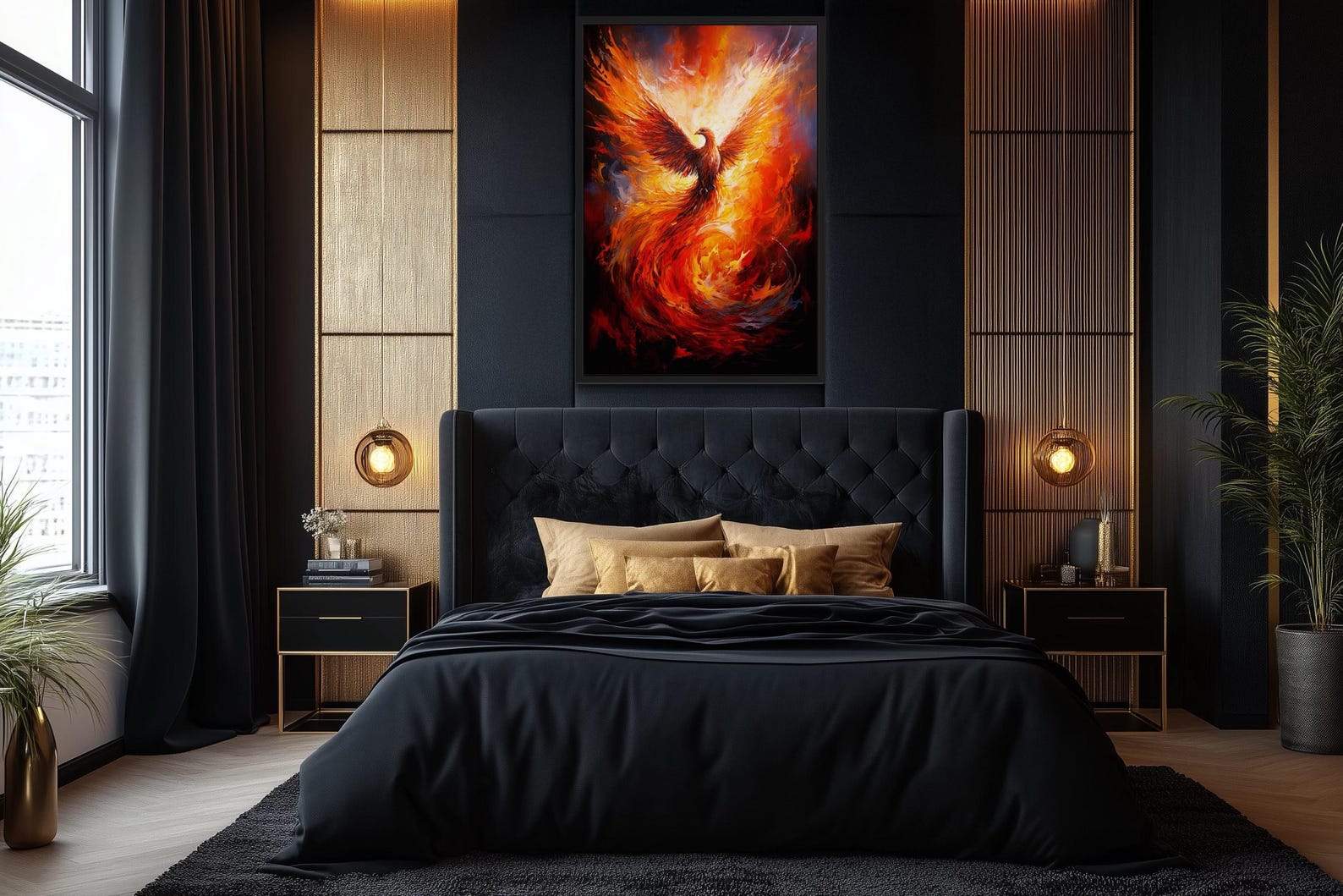 Wall Rising Imagine Rising Phoenix Canvas Wall Art - Majestic Oil Painting Printed on ...