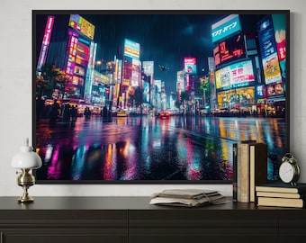 Cyberpunk Tokyo Wall Art, Futuristic Painting Canvas PRINT, Video Game Room Wall Decor, Synthwave Wall Art Ready To Hang