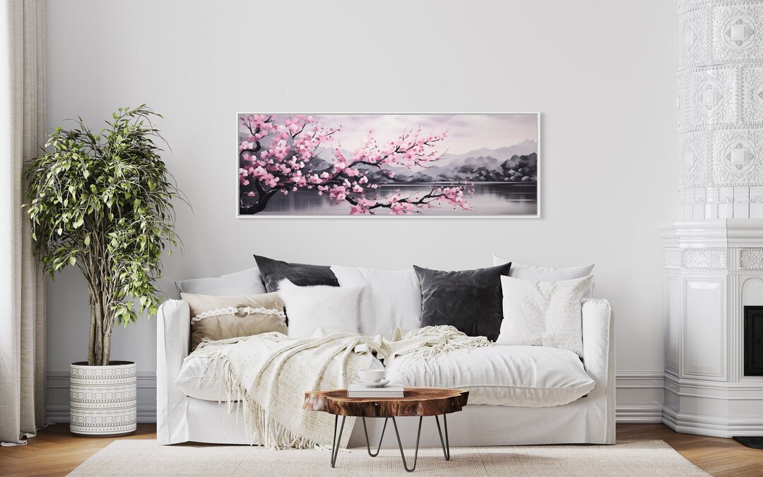 Over Bed Wall Art - Pink Cherry Blossom on Japanese