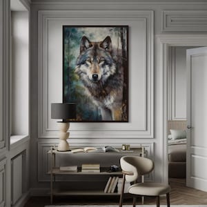 Wolf In The Forest Painting Cavas PRINT, Cool Wolf Pop Art Wall Art, Cabin Or Lodge Wall Decor, Framed Ready To Hang