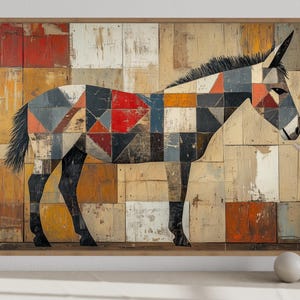 Abstract Primitive Donkey Wall Art, Rustic Donkey Painting Canvas Print, Southwestern Wall Art Framed Ready to Hang