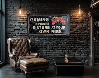 Gaming Wall Art - Disturb At Your Own Risk Game Zone Sign Canvas Print, Man Cave Or Game Room Decor Framed Ready To Hang
