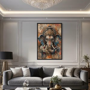 Abstract Modern Lord Ganesha Wall Art, Ganapati Painting Extra Large Canvas PRINT, Indian Wall Art Framed Ready To Hang