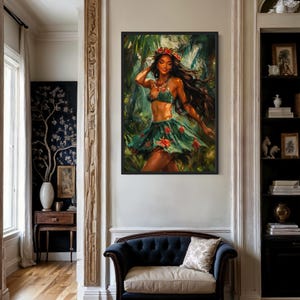 Hula Girl Dancing Traditional Hula Dance Painting Canvas PRINT, Hawaii Wall Art -Dance Room Decor Framed Unframed Ready To Hang