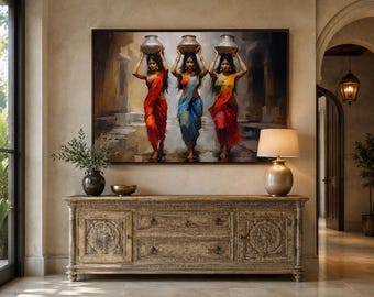 Indian Women Head Carrying Painting Canvas PRINT, Indian Wall Art, South Asian Desi Art, Indian Decor,  Framed Or Unframed Ready To Hang