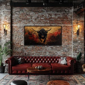 Charging Spanish Fighting Bull Painting Extra Large Canvas Print Toro Bravo Corrida Wall Art - Man Cave Decor -  Framed, Ready To Hang