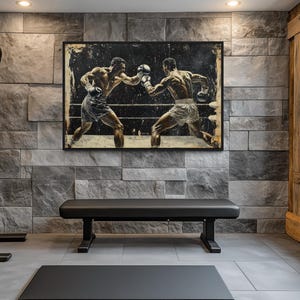 Boxing Wall Art - Boxing Match Graffiti Painting Canvas PRINT, Gift For Boxers - Motivational Sports Gym Wall Decor -  Framed Ready To Hang