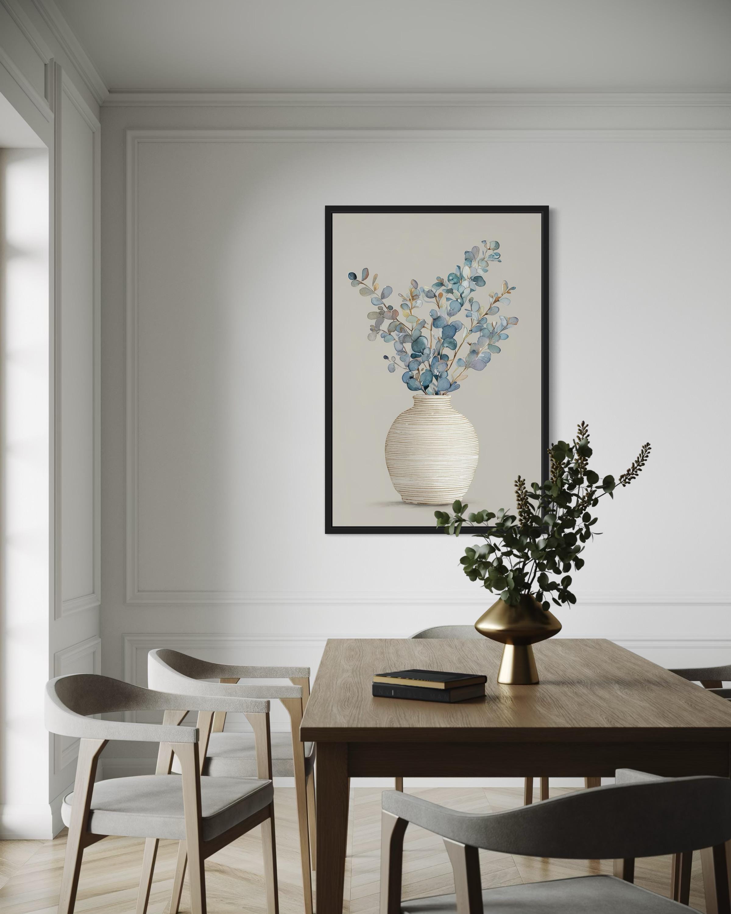 Blue Floral Still Life Wall Art – Botanical Vase Painting Canvas Print ...