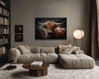 Highland Cow Painting Canvas Print - Rustic Farmhouse Decor - Highland Cow Wall Art -  Framed Or Unframed Ready To Hang