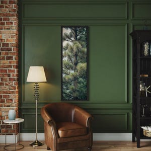 Tall Narrow Vertical Wall Art, Pine Tree Painting Canvas PRINT, Long Nature Forest Cabin Wall Decor Ready To Hang