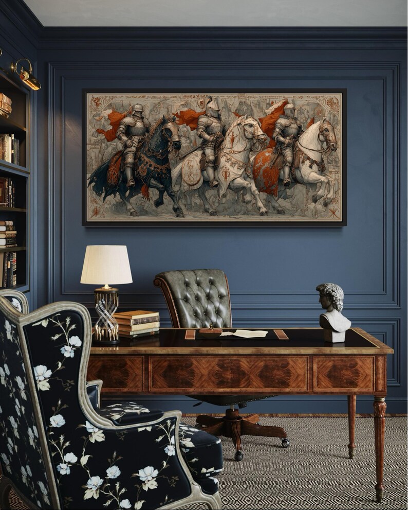 Medieval Knights Wall Art – Gothic Battle Scene Canvas Print, Armored Horsemen With Swords, Man Cave Medieval Warrior Wall Décor Bild 7