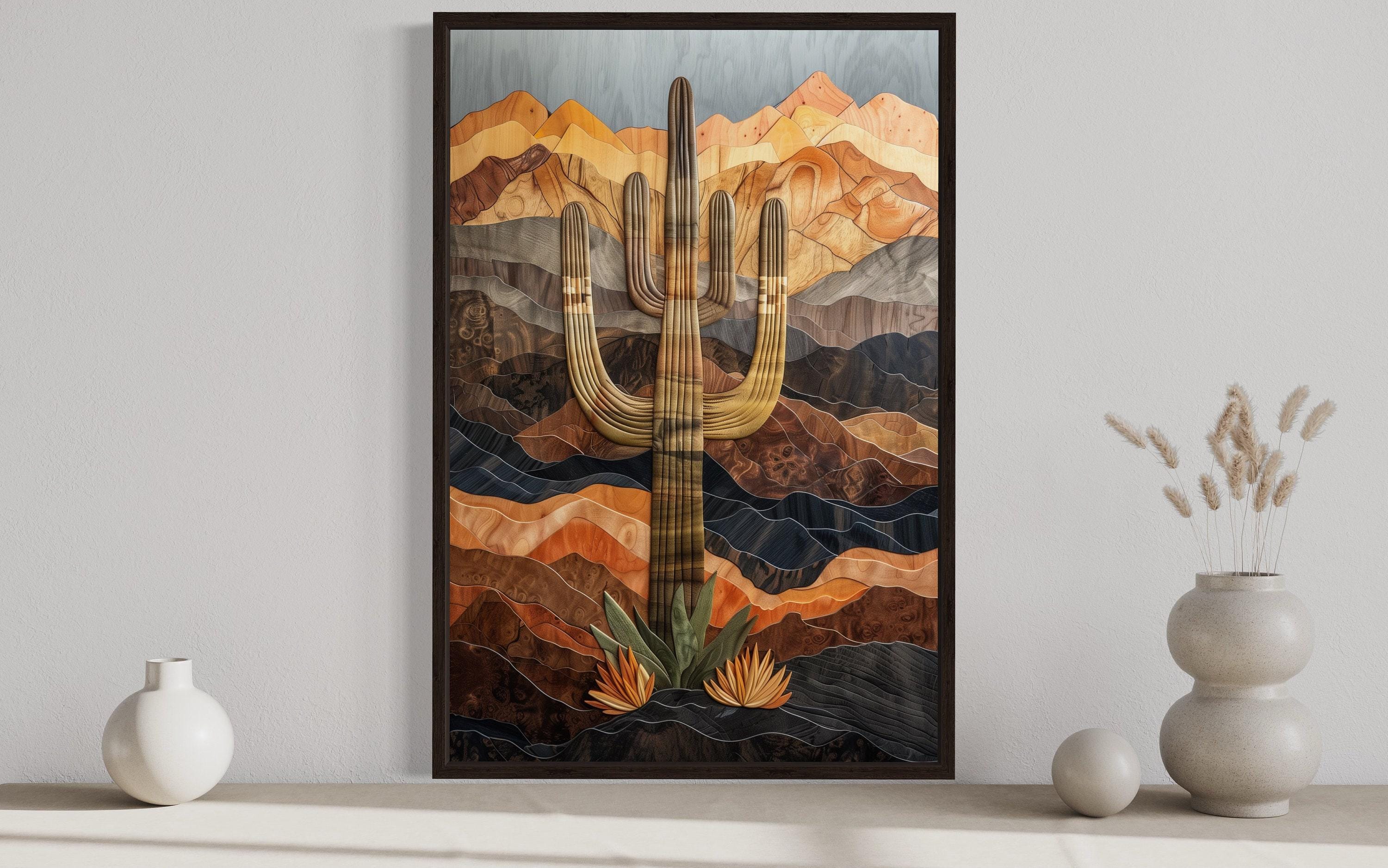 Southwestern Wall Art Saguaro Cactus in the Desert Wood Style Earth ...