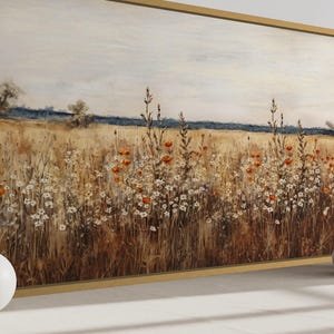 Framed Wildflowers Field Canvas Painting PRINT, Retro Farmhouse Wall Art, Boho Botanical Rustic Home Decor,  Ready To Hang