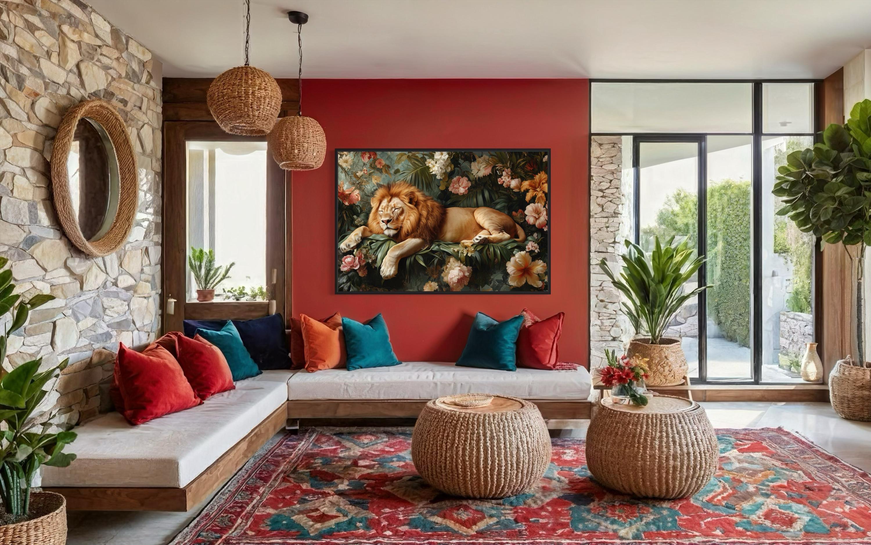 Sleeping Lion Wall Art Canvas Print - Exotic Resting Lion Jungle Scene ...