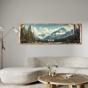 Glacier National Park Long Horizontal Wall Art - Panoramic Montana Landscape Travel Poster Framed Ready To Hang