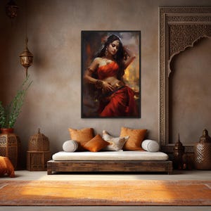 Indian  Wall Art Woman Dancing Traditional Folk Dance Painting Canvas PRINT, Desi Wall Decor, Framed Unframed Ready To Hang