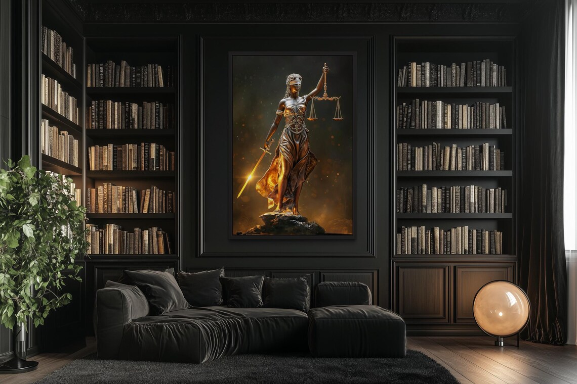 Law Wall Art Golden Lady Justice Canvas Print - Attorney Office Decor ...