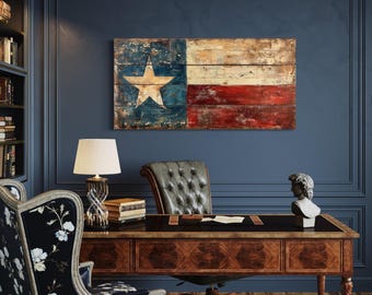 Rustic Texas Flag Extra Large Wall Art, Painting On Wood Effect Canvas PRINT, Dsitressed Texas Wall Art Framed Ready To Hang