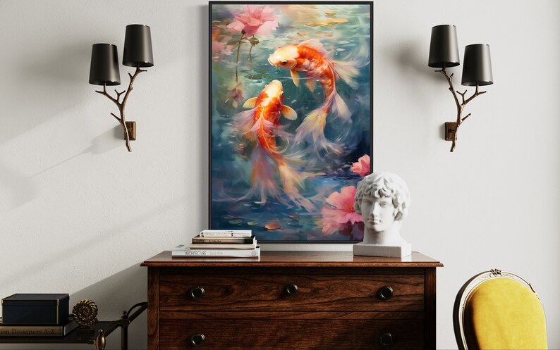 Koi Fish Wall Art Watercolor Japanese Painting Vertical - Etsy