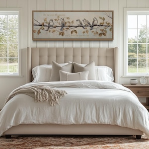 Birds Scripture Wall Art His Eye Is On The Sparrow, Birds Perched on Branch Panoramic Horizontal Christian Painting Framed Ready To Hang