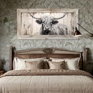 Highland Cow Painting Canvas Print Extra Large Farmhouse Wall Art, Highland Cattle Painting Rustic Wall Art Framed, Unframed, Ready To Hang