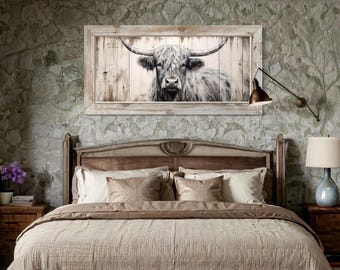 Highland Cow Painting Canvas Print Extra Large Farmhouse Wall Art, Highland Cattle Painting Rustic Wall Art Framed, Unframed, Ready To Hang