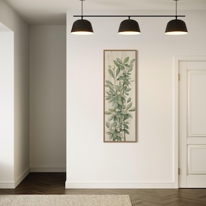 Tall Narrow Wall Art Retro Sage Green Leaves Painting Canvas PRINT, Long Vertical Retro Botanical Wall Art Artwork Ready To Hang