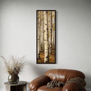 Tall Narrow Aspen Trees Painting Canvas PRINT, Long Vertical Watercolor Aspen Trunks Slim Wall Art Tall Artwork Ready To Hang
