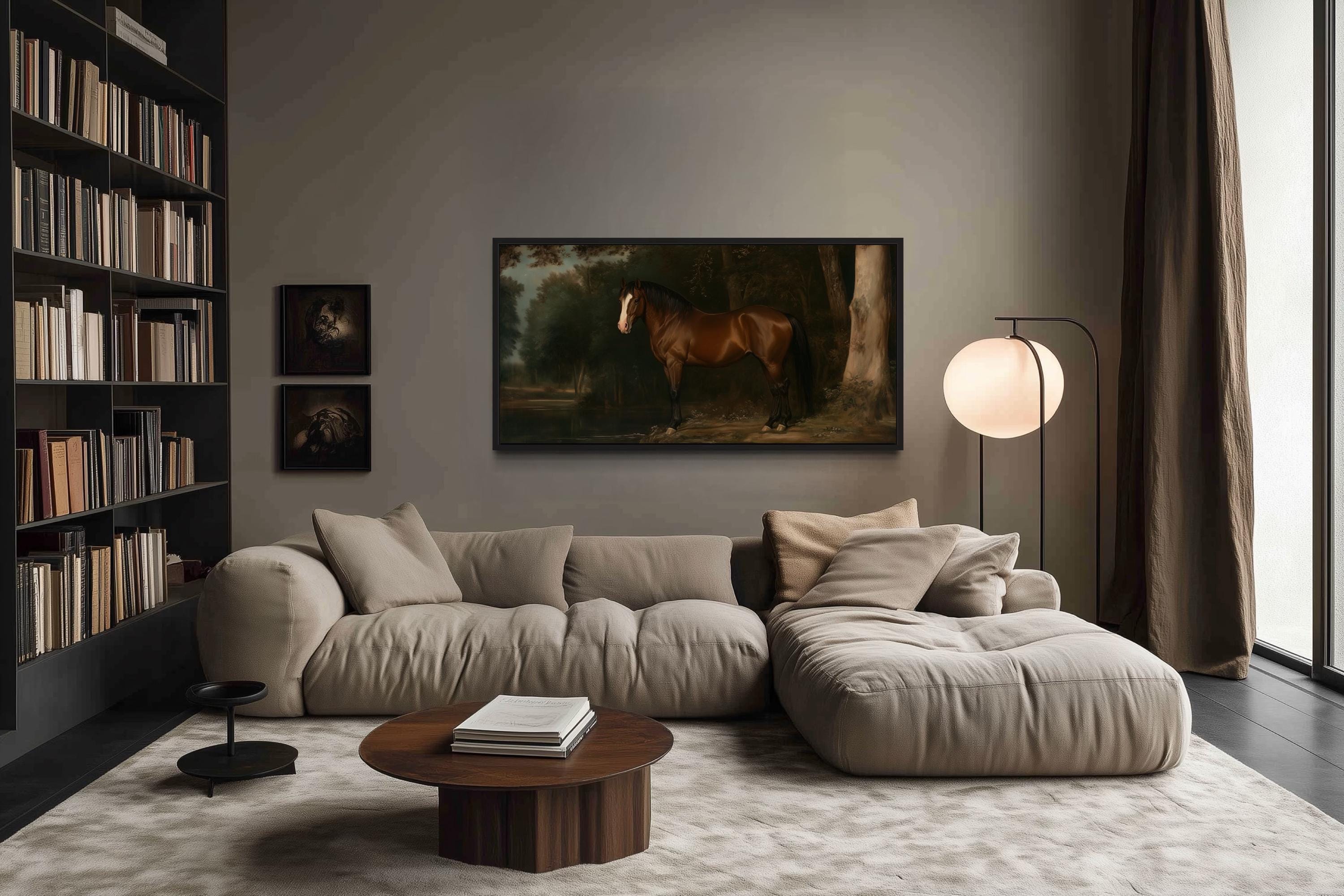 Antique Brown Horse Wall Art, Brown Stallion  Painting Canvas PRINT, Antique Landscape Wall Decor Framed Ready To Hang