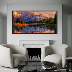 Grand Teton National Park Wall Art, Office Wall Art Wyoming Rocky Mountains Landscape Painting Canvas Print Framed, Ready To Hang