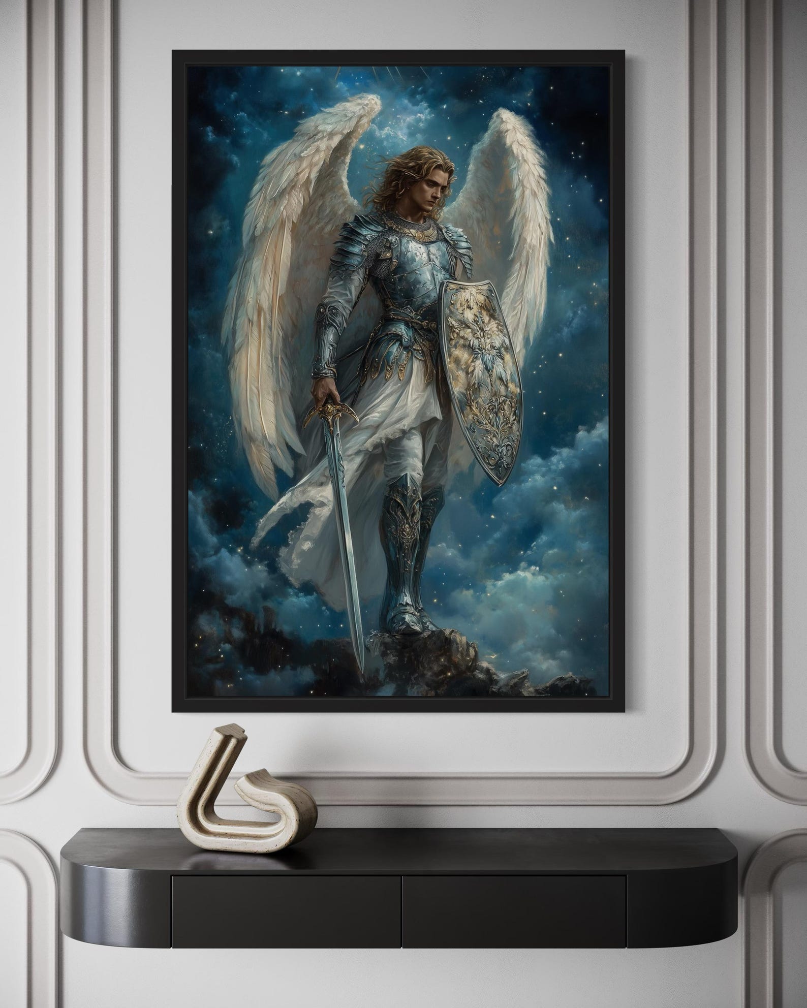 Archangel Michael Wall Art – Angel Warrior Canvas Print With Sword and ...