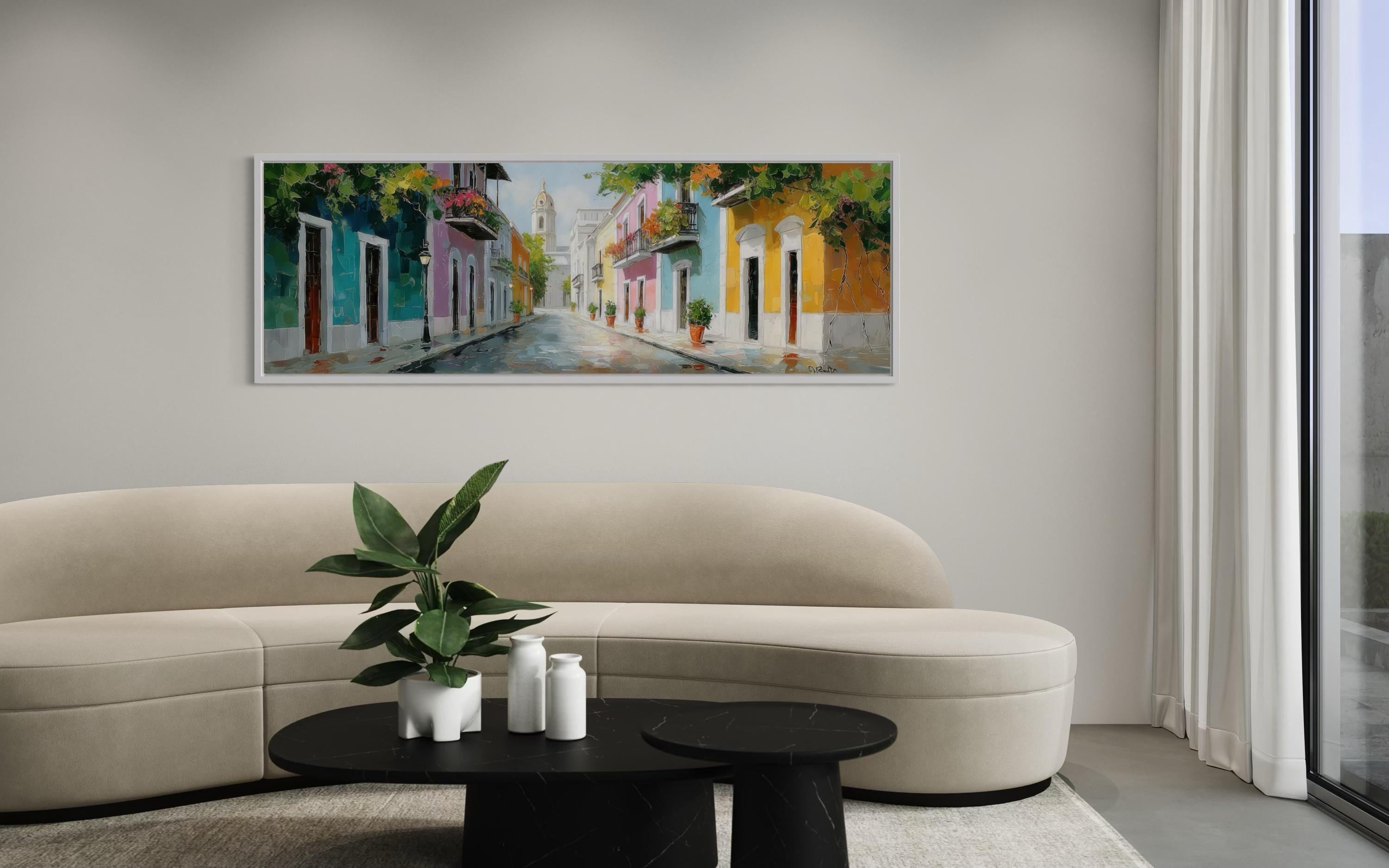 Puerto Rico Wall Art, Colorful Old San Juan Street Painting Canvas ...