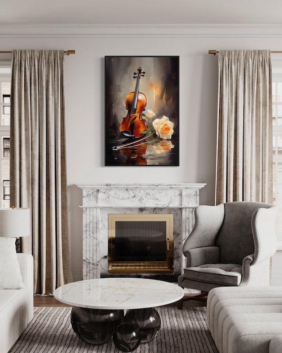 Violin Wall Art, Music Room Decor, String Instrument Painting Canvas PRINT, Gift For Musicians Framed Ready to Hang