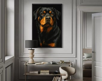Rottweiler Realistic Portrait Wall Art – Black and Tan Rottweiler Canvas Print for Dog Lovers and Modern Pet Home Wall Decor