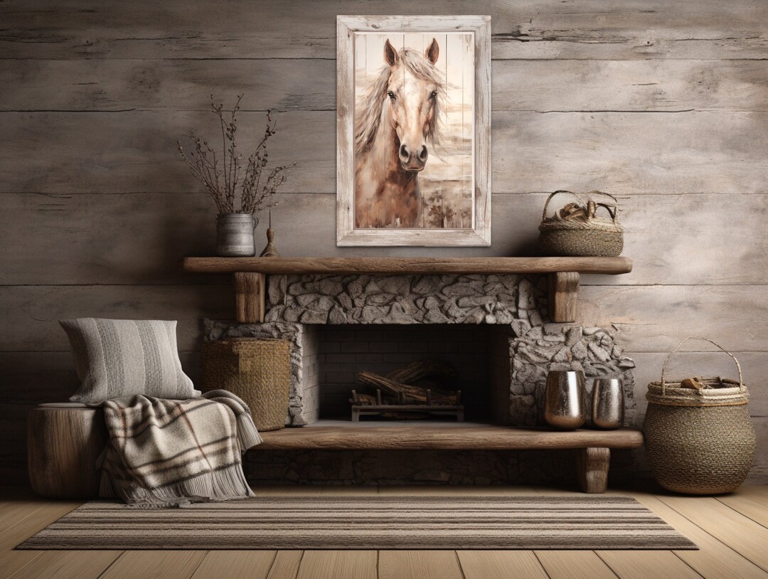 Rustic Horse Design Farm Horse Wall Art, Rustic Farmhouse Chic Decor, Horse Painting on ...