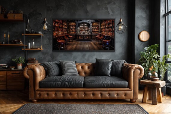 Retro Bar Painting Canvas PRINT, Man Cave Wall Art, Statement Wall Decor, Gifts For Him, Game Room Art, Framed, Unframed, Ready To Hang