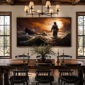 Jesus Walking On Water In Storm Wall Art, Modern Christian Wall Art, Spiritual Wall Decor Framed Unframed Ready To Hang