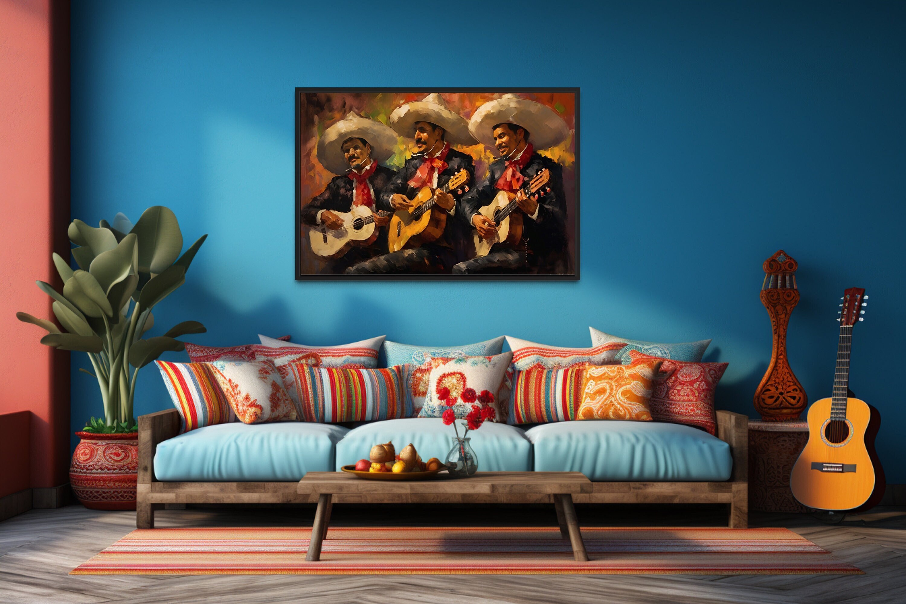 Mexican Wall Art Mariachi Band Oil Painting Canvas Print or Poster