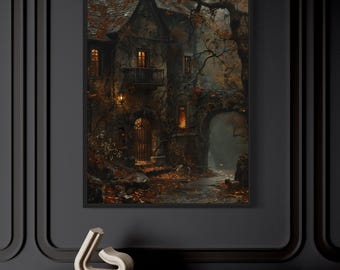 Haunted Victorian House Painting Canvas PRINT, Gothic Wall Art, Halloween Wall Art, Dark Academia Moody Decor Framed Ready To Hang