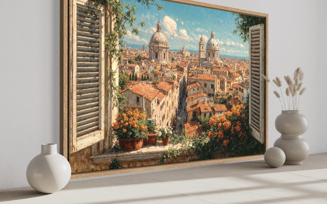 Window View Poster Rome Italian City View Window View Wall Art, Rome Skyline Canvas Print With ...