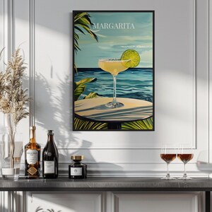 Margarita Cocktail On The Beach Art PRINT, Bar Cart Wall Art, Tiki Bar Wall Decor, Kitchen, Beach House Wall Art Canvas Or Poster