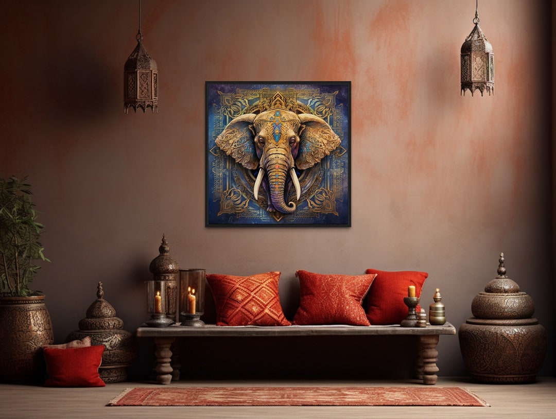Mandala Elephant Wall Art Indian Elephant Painting Canvas Print Indian Wall Decor, Spiritual