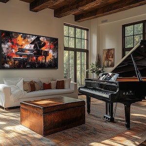 Abstract Piano Canvas Wall Art, Bold Grand Piano Painting For Music Room Or Studio Wall Decor Framed Ready To Hang