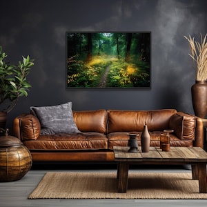 Forest Illuminated by Fireflies Wall Art, Enchanted Magical Forest Painting Canvas PRINT, Framed Ready To Hang