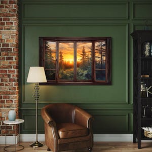 Window View Canvas, Forest View From Open Rustic Cabin Window Painting, Lodge Decor  Wall Art Print Ready To Hang, Housewarming Gift